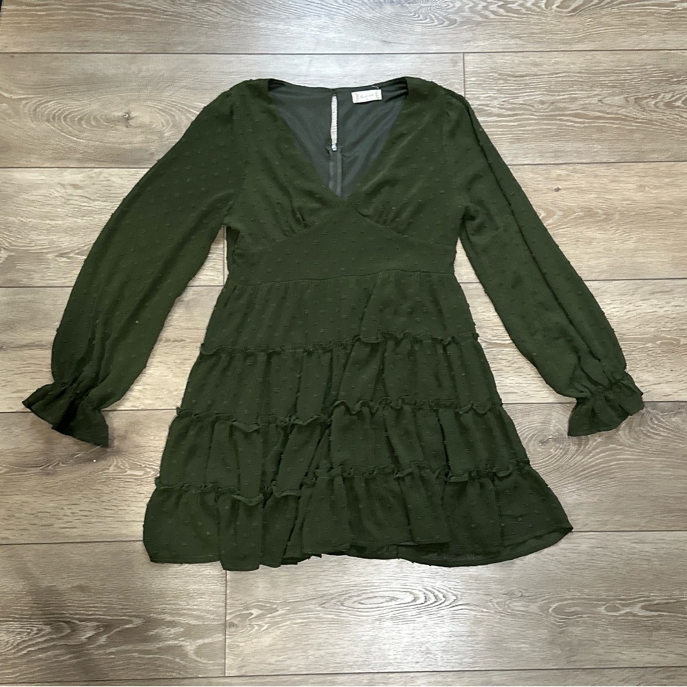 •Sold•  Altar’d State Swiss Dot Long Sleeve Tiered Mini Dress - Picture 2 of 12